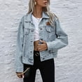 thumbnail image 4 of Vedolay Casual Tops for Women Women Oversized Denim Jacket Casual Long Sleeve Distressed Ripped Coat,Light Blue M, 4 of 5