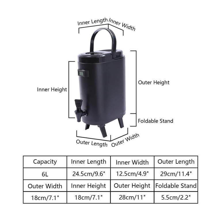 Oukaning 10L/2.64Gal Cold Hot Insulated Beverage Dispenser Hot Cold Beverage Jar Coffee Tea Dispenser w/Handle Black, Size: 10L/2.64Gal-black