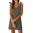 thumbnail image 6 of Miluxas Women's Bow Tie Shoulder Strap Sleeveless Mini Dress Solid V Neck Shirt Short Dress Beach Vacation Outfits Dark Gray, 6 of 9