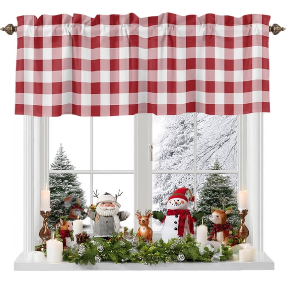 Valances for Windows Red Pink and White Plaid Rod Pocket Short Curtain for Bathroom Living Room Bedroom Pastoral Farm Style 1 Panel 54x18in
