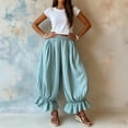 thumbnail image 6 of Lumtrix Womens Cotton Linen Wide Leg Balloon Pants Casual Cropped Ruffle Palazzo Flowy Pants with Pockets Light Green S, 6 of 6