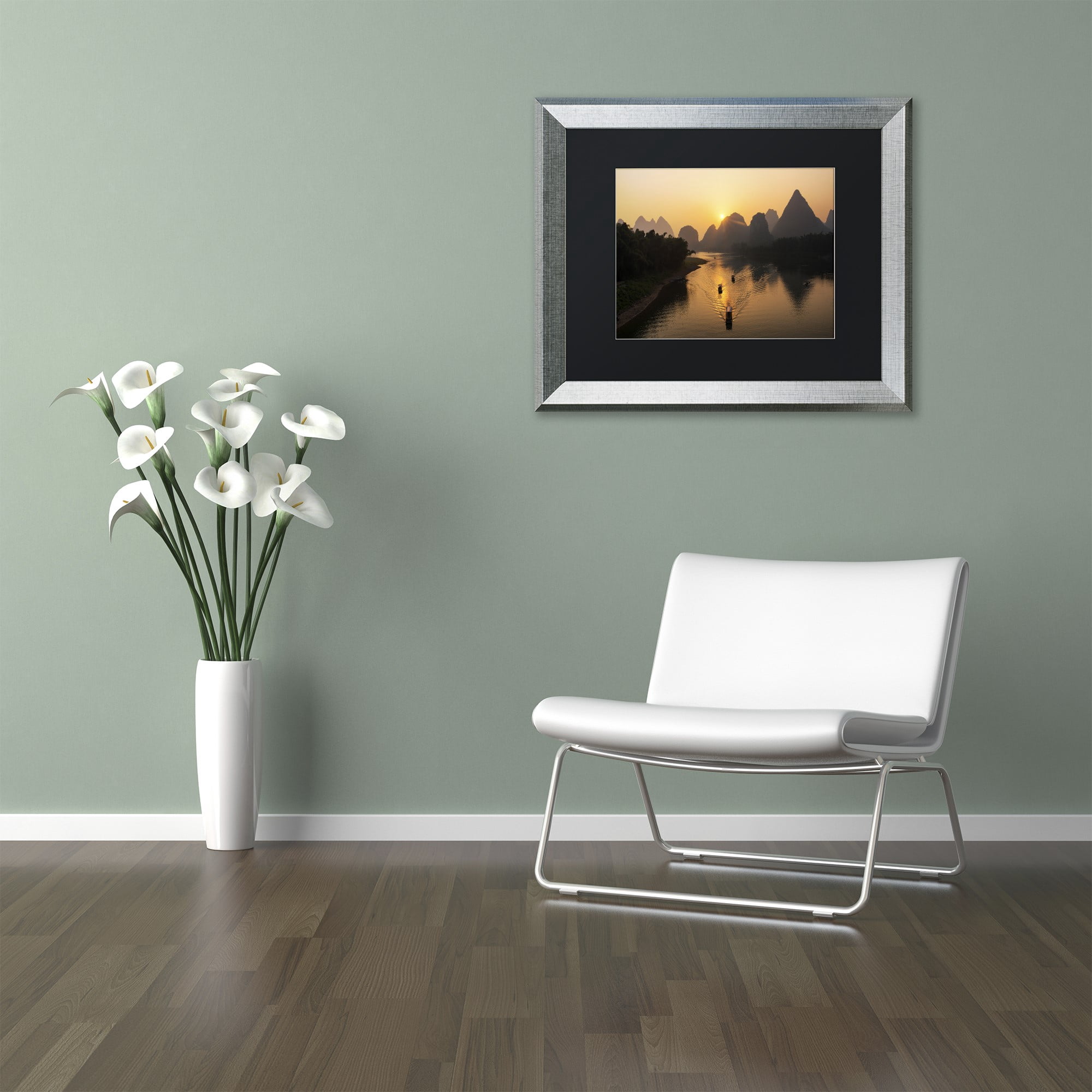 Trademark Fine Art "Golden River" Canvas Art by Philippe Hugonnard, Black Matte, Silver Frame