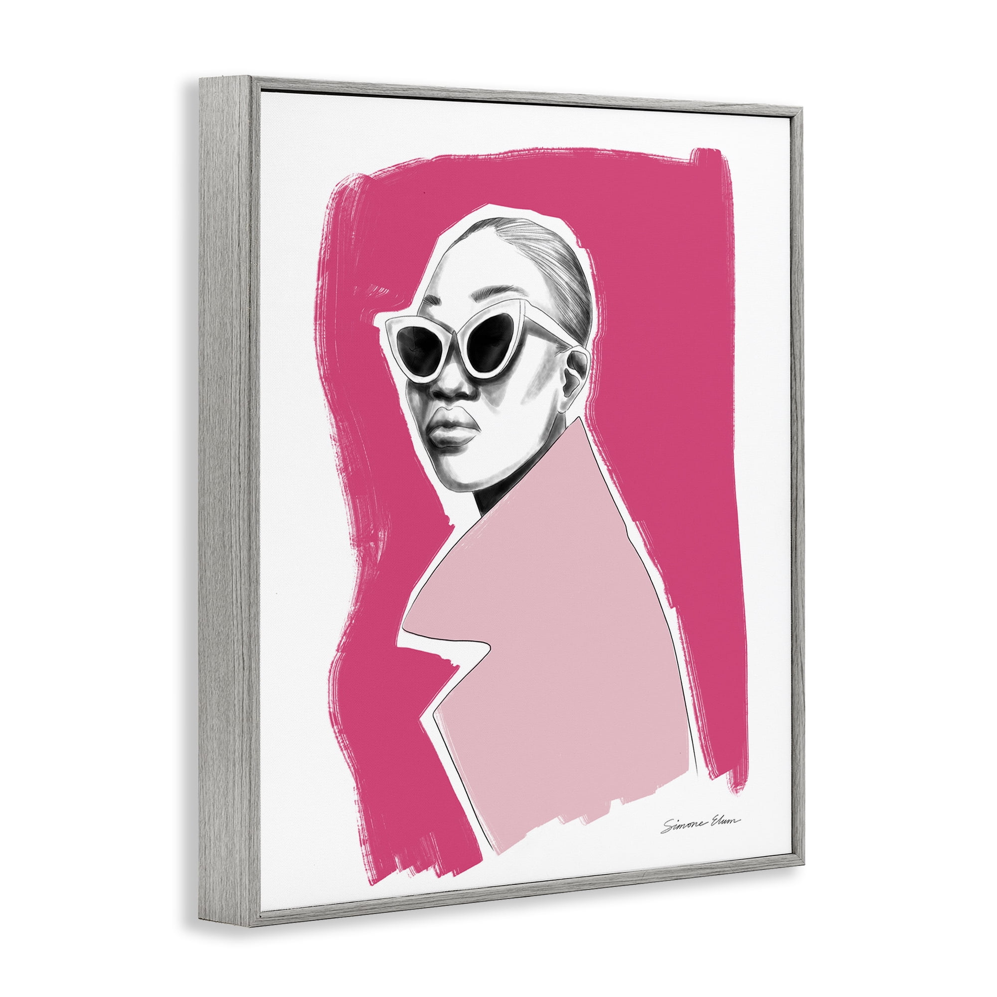 Stupell Industries Pink Attitude Fashion Portrait Gray Framed Giclee Art, design by Simone Elum