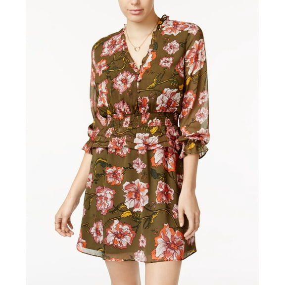 XOXO Juniors Printed Tiered Peplum Dress Olive L
