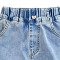 thumbnail image 5 of KPOPLK Girls Jean Shorts Bow Embroidery/Cargo/Ripped Summer Teen Elastic Waist Bermuda Denim Jorts Pockets Casual 8-14Y,Blue,Size 2-3 Years, 5 of 5