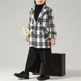 thumbnail image 3 of OGLCCG Boys Double Breasted Peacoat Notched Lapel Collar Wool Blend Plaid Winter Coat with Pockets Fall Winter Long Sleeve Pea Coat 2-15 Years, 3 of 7