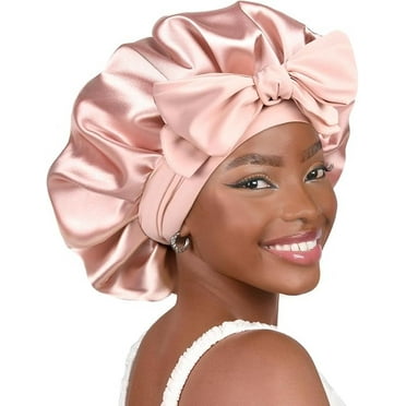MRSXXNTY Silk Bonnet for Sleeping Silk Sleep Cap Double Layer Hair Bonnet with Elastic Tie Band for Curly Hair Night Cap-pink