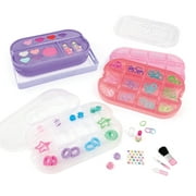 Make It Real: Beauty 2-Go! Cosmetic Set - 136pcs, Glam for Eyes-Hair-Nails, Tray Compartments, Pink & Purple Storage Carry Case, Girls & Kids Ages 8+