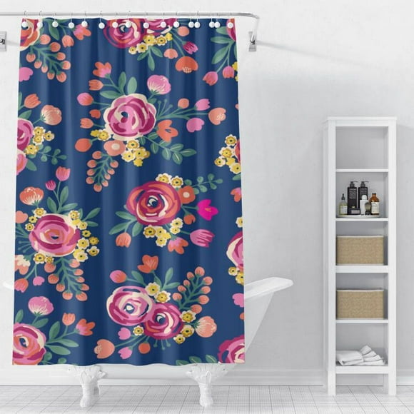 Watercolor Floral Shower Curtain,Red Rose Yellow Flowers Printed Bathtub Showers Waterproof Polyester Design Decorative Bathroom with 12 Hooks 72*72"
