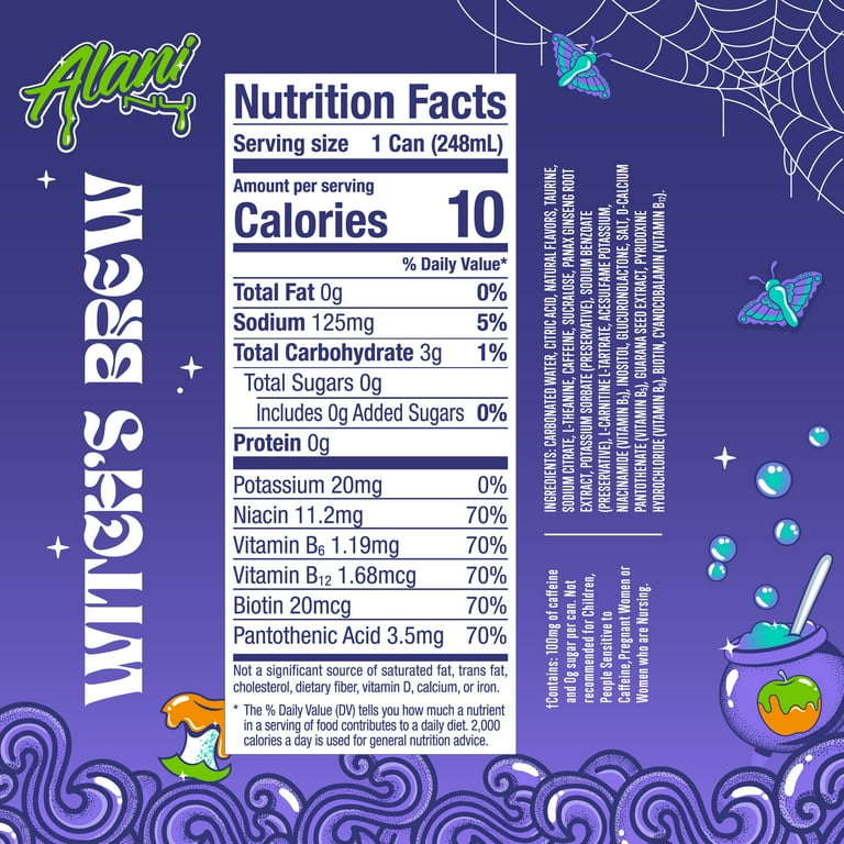 Alani Nu Sugar Free Energy Drink Mini, Witch's Brew, 8.4 fl oz, 12 Pack, Cans, 100mg Caffeine