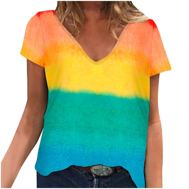 Tops de talla grande para mujer, con estampado de corazones, a rayas, con cuello en V, manga corta, blusas a la moda, Tops con manga casquillo Pompotops hkajfhjk464170