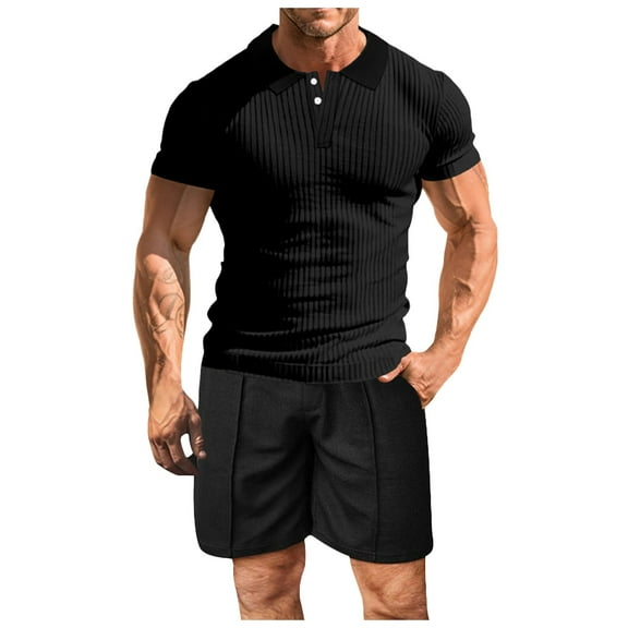 JIKNTTR Men's Polo Shirt And Shorts Set Male New Two Piece Outfits Summer Short Sleeve T Shirt Shorts Set Business Casual Sportswear Sets Leisure Walking Outfits