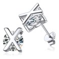 thumbnail image 1 of PROSTEEL Pendientes de botón inicial de plata esterlina para mujer Pendientes de letra X de circonita cúbica Regalo de cumpleaños de Navidad para su mamá, novia e hija, 1 of 8