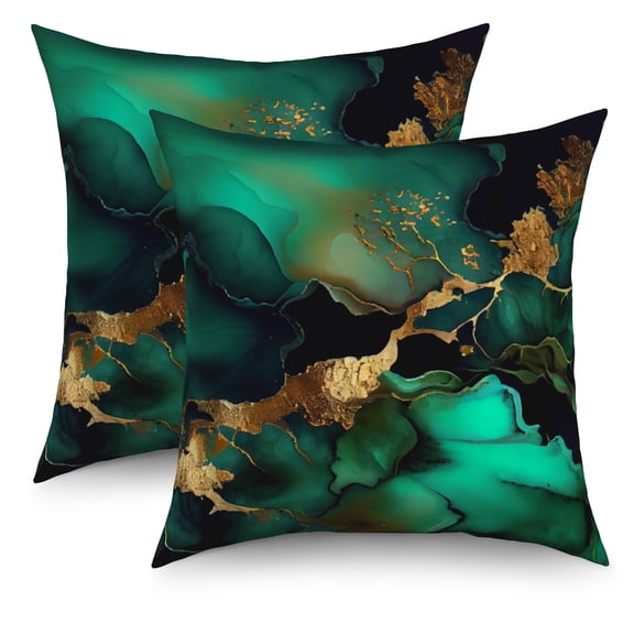Dashan Green Gold Marble Throw Pillow Covers 18x18 Set of 2,Modern Abstract Linen Pillow Cases for Sofa Couch Bedroom Decor