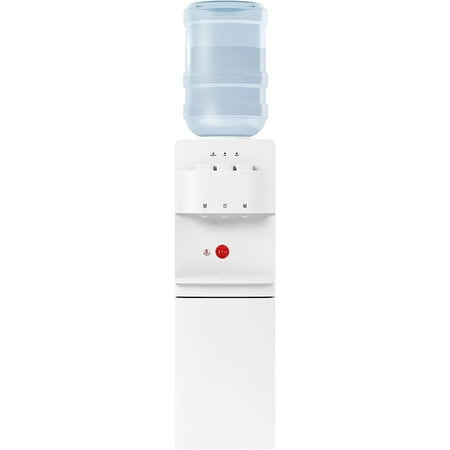 TABU Top Load Water Cooler Dispenser,Holds 3 or 5 Gallon Bottle, Storage Cabinet and Child Safety Lock (White)