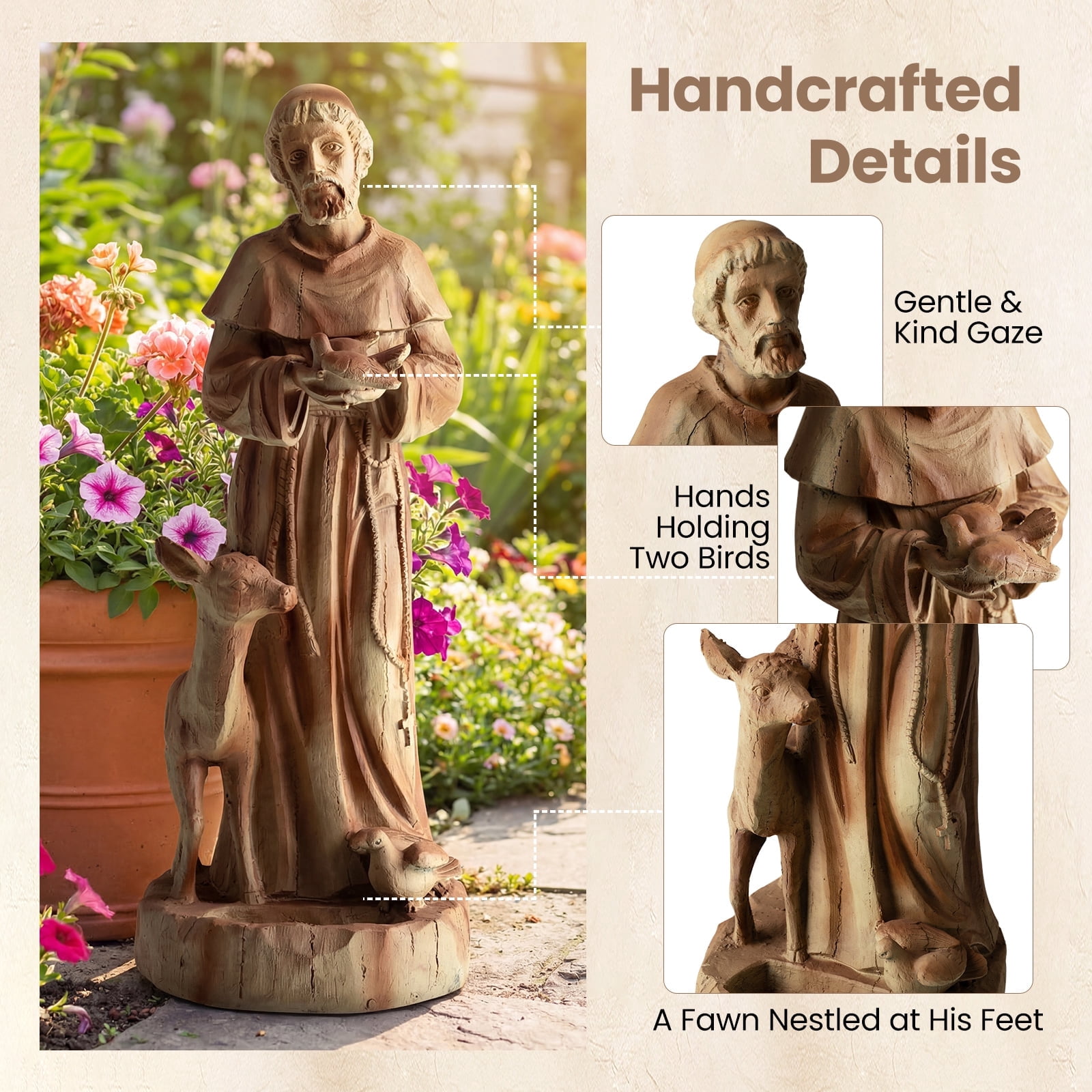 Costway 24.5” St. Francis Statue with Bird Feeder, Animals Sculpture for Garden, Yard, Lawn