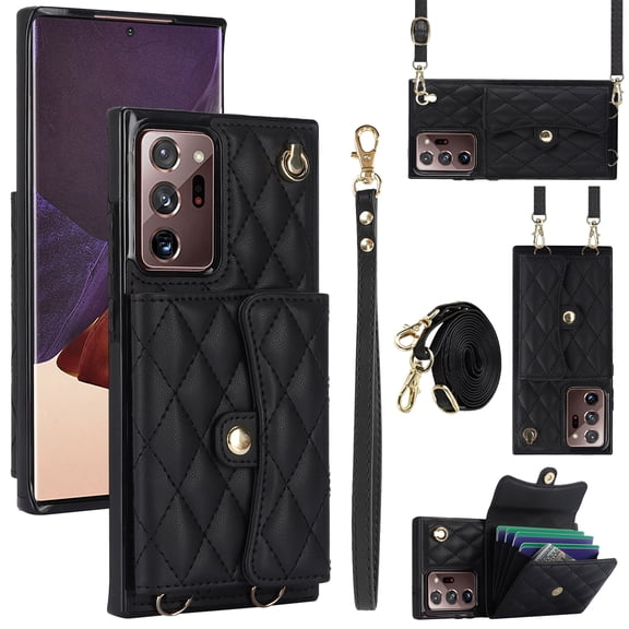Case for Samsung Galaxy Note 20 Ultra, Crossbody Wristlet Case Wallet with RFID Blocking Card Slots KickStand Flip Folio PU Leather Magnetic Protective Cover Women for Galaxy Note 20 Ultra, Black