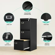 STANI 3 Drawer Black File Cabinet with Lock,Metal Locking Filing Cabinets for Home Office, Vertical Filing Cabinet Organizer for Legal/A4 Office