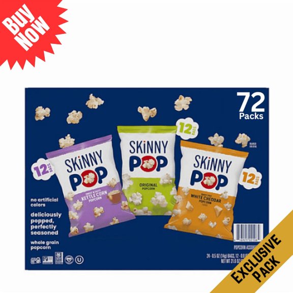 SkinnyPop Popcorn Variety Snack Pack, 0.5 oz Bags, 72 Count
