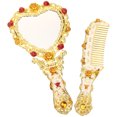 thumbnail image 4 of EeaseCA 1 Set Vintage Handheld Mirror Embossed Flower Hand Held Mirror Comb Makeup Supply, 4 of 8