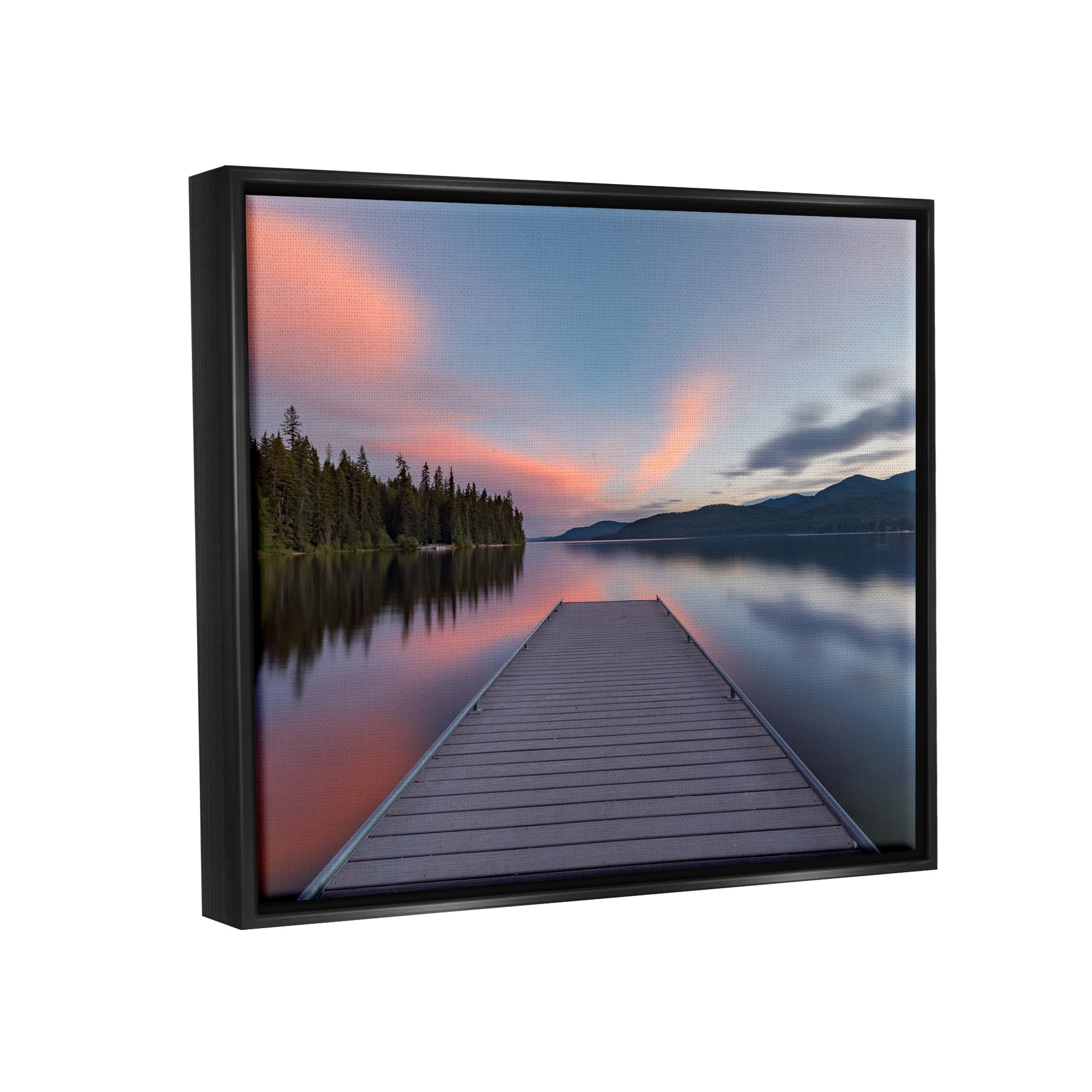 Stupell Industries Serene Lake Dock Quiet Pink Sunrise Reflection Photograph Metallic Gold Floating Framed Canvas Print Wall Art, Design by Jeff Poe Photography