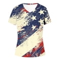 thumbnail image 4 of KIHOUT T-Shirt Mode Femme Jour de l'Indépendance Imprimé Manches Courtes Col en V Été Bleu S, 4 of 4