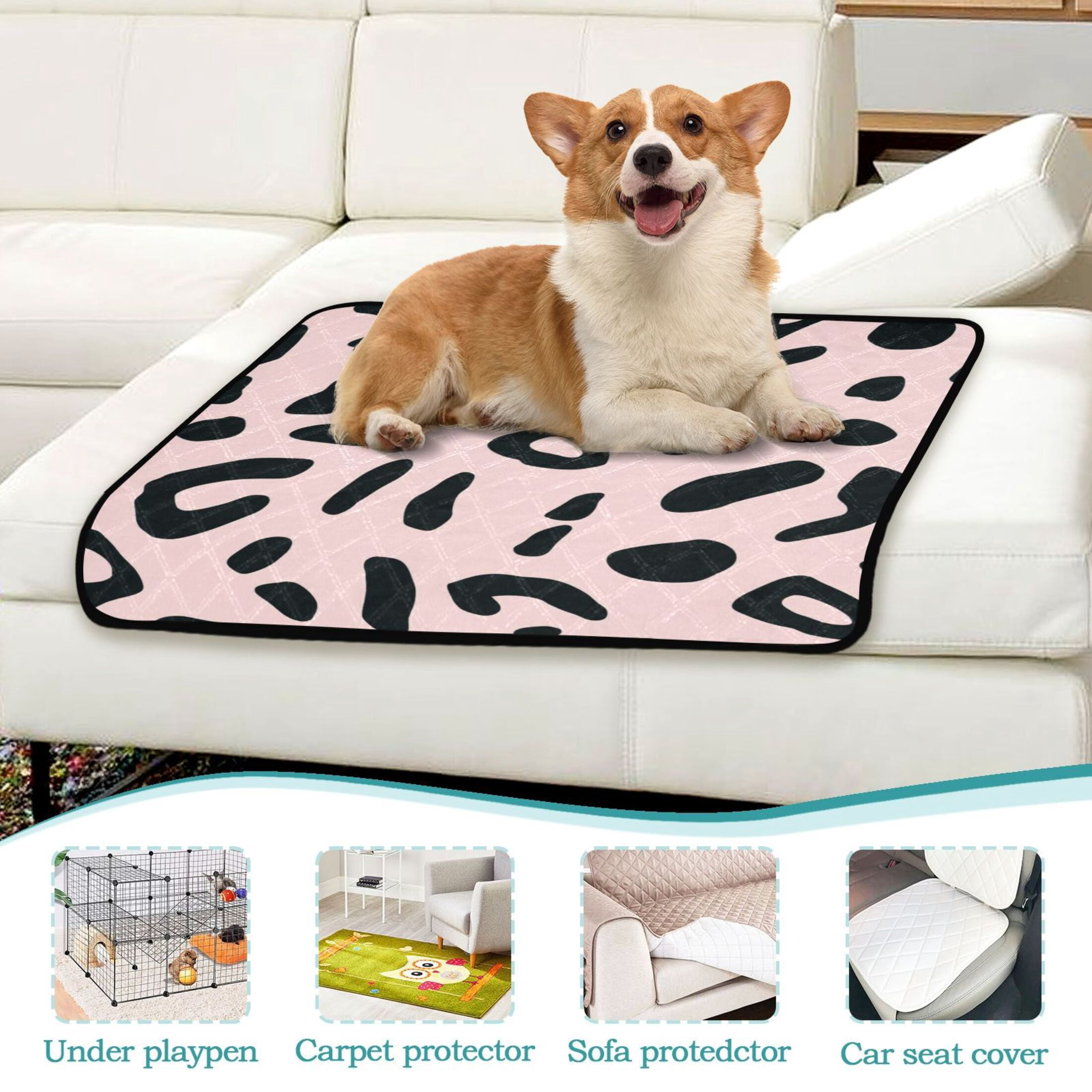 Washable Pet Pee Pads with Super Absorbent Reusable Training Pads for Dogs & Cats Creamy Pink Leopard Print