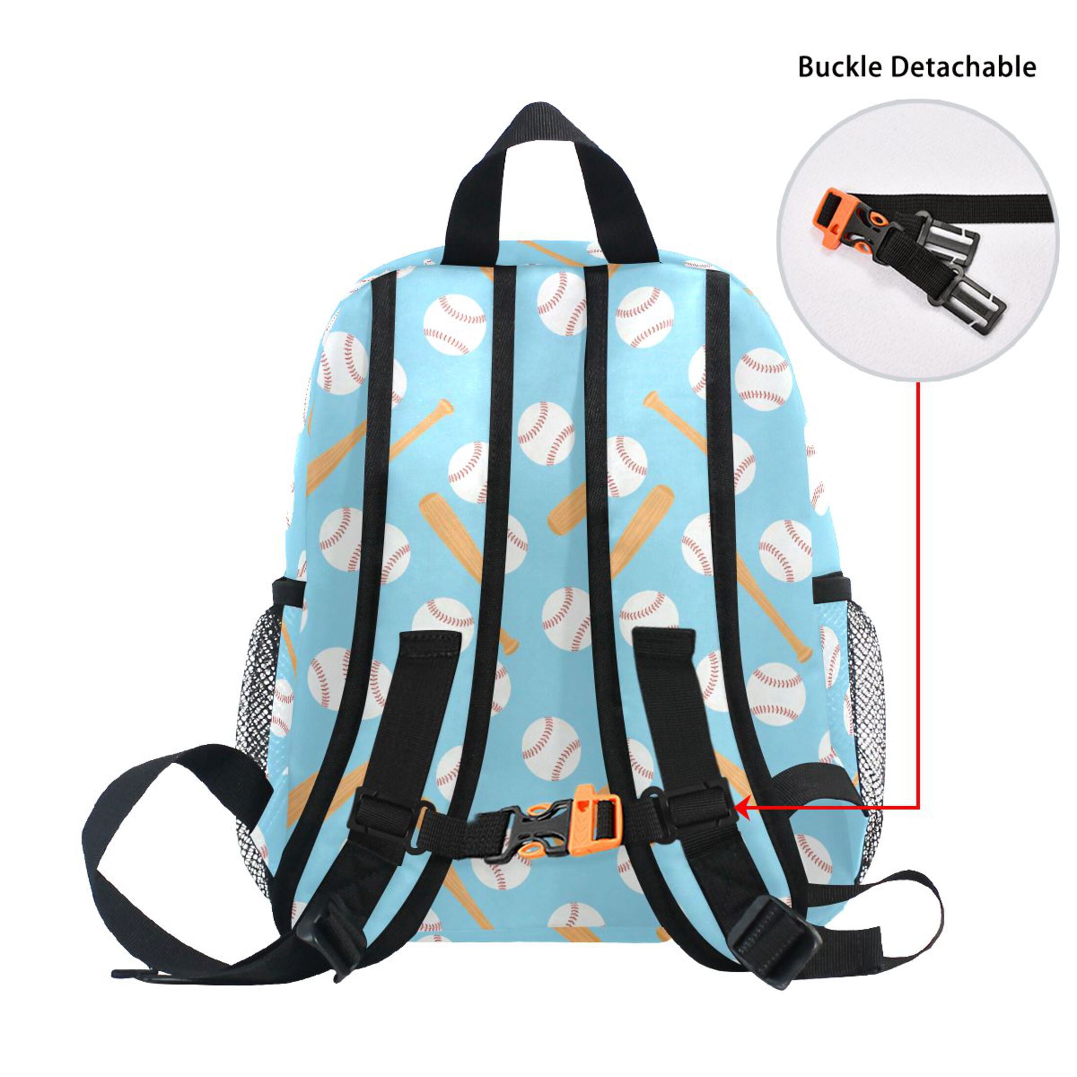 Baseball Bat Pattern Mini Backpack Cute Small Backpack with Chest Strap and Whistle Ages 3-8
