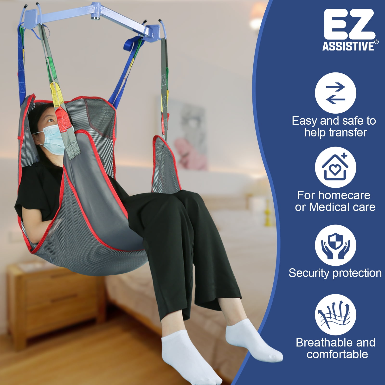 EZ Assistive Universal Full Body Patient Lift Sling, Mesh Fabric Transfer Sling for Bathing, 500 lb Weight Capacity