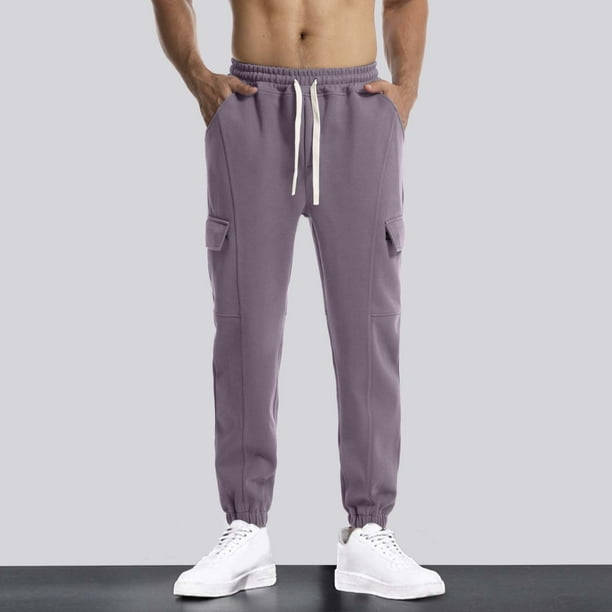 Pantalones largos para hombre, lisos, informales, con cintura elástica y bolsillos, deportivos