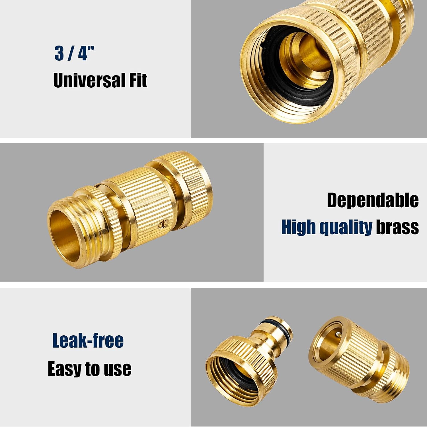 HRTGFD-2PCS Garden Hose Quick Connect, Durable Quick Connect Hose Fitting, Heavy Duty 3/4 GHT Brass Quick Coupler for Pressure Washers, Sprinklers and Watering Systems