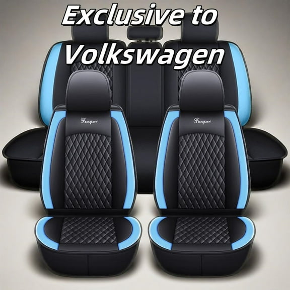 Tuqiang Car Seat Covers for Volkswagen for Beetle 2012-2015 5-seater Leather Auto Seat Protector, Waterproof Scratch-resistant Luxury Auto Seat Cushion Protector, Seat Cushion Cover Black and Blue