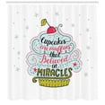 thumbnail image 3 of Funny Words Shower Curtain, Artful Cupcake Motif with Cherry on Top Believe in Miracles Phrase Bakery Theme, Fabric Bathroom Set with Hooks, 69W X 84L Inches Extra Long, Multicolor, by Ambesonne, 3 of 3