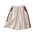 thumbnail image 2 of Bermuda Shorts for Women Cotton Linen Lightweight Elastic Waist Wide Leg Loose Fit Flowy Beach Shorts with Pockets, 2 of 4