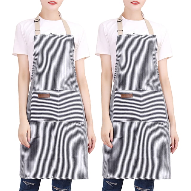 Delantal a rayas con cuello colgante de cáñamo y algodón, delantal de trabajo con cintura para hornear en casa, restaurante, cocina, 2 uds.