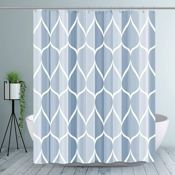 Dark Blue Geometric Shower Curtain, Waterproof Design and Polyester, Quick-Drying, Weighted Hem, Blue Fabric Shower Curtains Set for Bathroom W 72 x H 72, Machine Washable with 12 Hooks