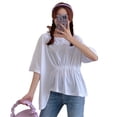thumbnail image 4 of Camiseta casual de mujer con cuello redondo, media manga, blusa suelta irregular para chica superior Monstrate AP001742-09, 4 of 7