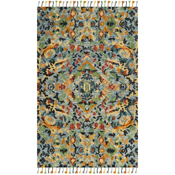 SAFAVIEH Blossom Everitt Floral Wool Fringed Area Rug, Blue/Multi, 5' x 8'