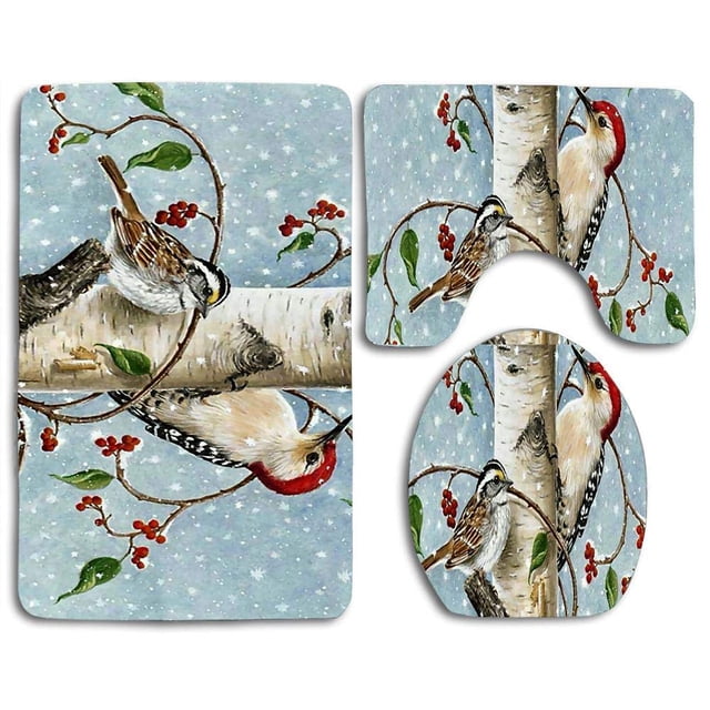 ABPHQTO Gorrión Wildlife Invierno Snow Juego de alfombras de baño de 3 piezas Alfombra de baño Alfombra de contorno y tapa de inodoro ABPHQTO Cont-CHAPPLE-30794