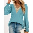 thumbnail image 2 of Weardear Women Casual Shirts Lace V Neck T Shirts Dressy Smocked Puff Long Sleeve Tops Loose Tunic Blouses, 2 of 6