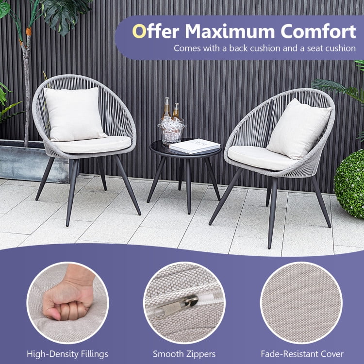 Aimee Lii 3 Pieces Patio Furniture Set with Seat and Back Cushions, Outdoor Patio Furniture Set, Gray