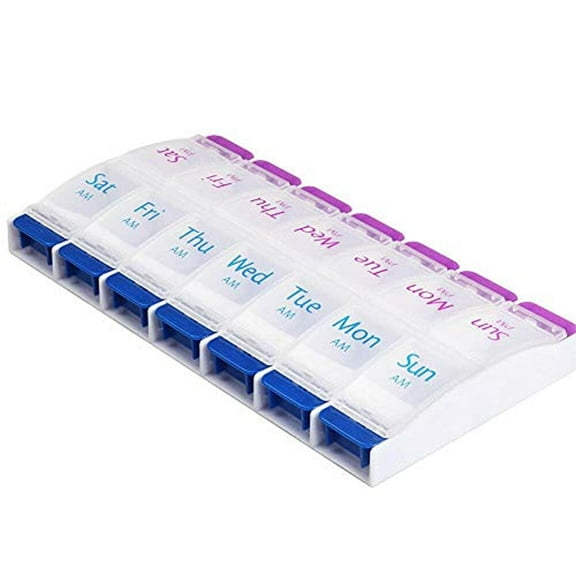 Comfort Axis Large Weekly Twice a Day and Vitamin Organizer with Blue & Purple Push Button, Easy Open 7 Day AM/PM Dispenser Box