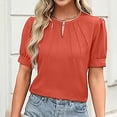 thumbnail image 2 of Ruyang Summer Tops for Women 2024 Women's Round Neck Loose Casual Blouses Solid Color Tshirts Cute Solid Three Quarter Length Tunic Tops, 2 of 8