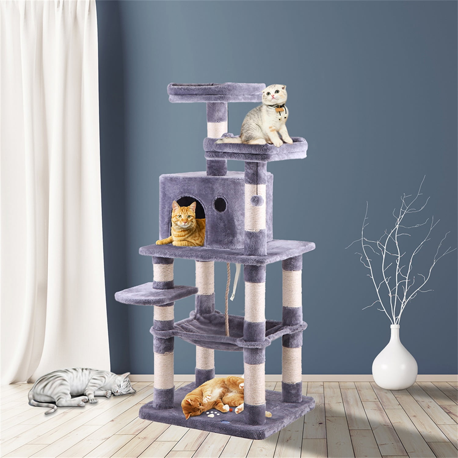 Pefilos 57.5" Cat Tower for Indoor Cats Tall Multi-Level Cat Tower Cat Condo for Multiple Cats with Sisal-Covered Scratching Posts Cat Tree House for Large Cats ,Gray Pefilos 57.5" Cat Tower for Indoor Cats Tall Multi-Level Cat Tower Cat Condo for Multiple Cats with Sisal-Covered Scratching Posts Cat Tree House for Large Cats ,Gray