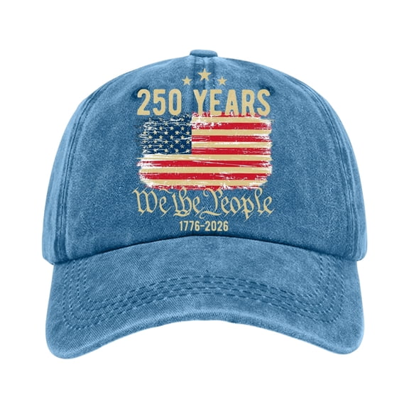 Independence Day USA Hat 250th Anniversary Distressed Cap 1776-2026 American Flag Adjustable Cap Unisex Gift for Men Women Patriots,Light Blue