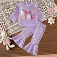 thumbnail image 2 of TOWED22 Girls 2 Piece Outfits Cute Graphic Print Crew Neck Sweatshirt and Cute Wide Leg Pants Clothing Set,Purple,5-6 Y, 2 of 7