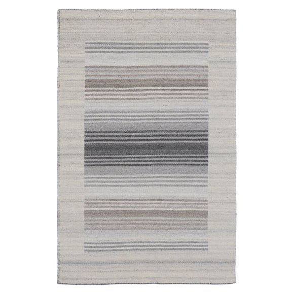 EORC Gray Hand Woven  Wool and Viscose Modern Reversible flat weave Durry Rug, 3' x 5'