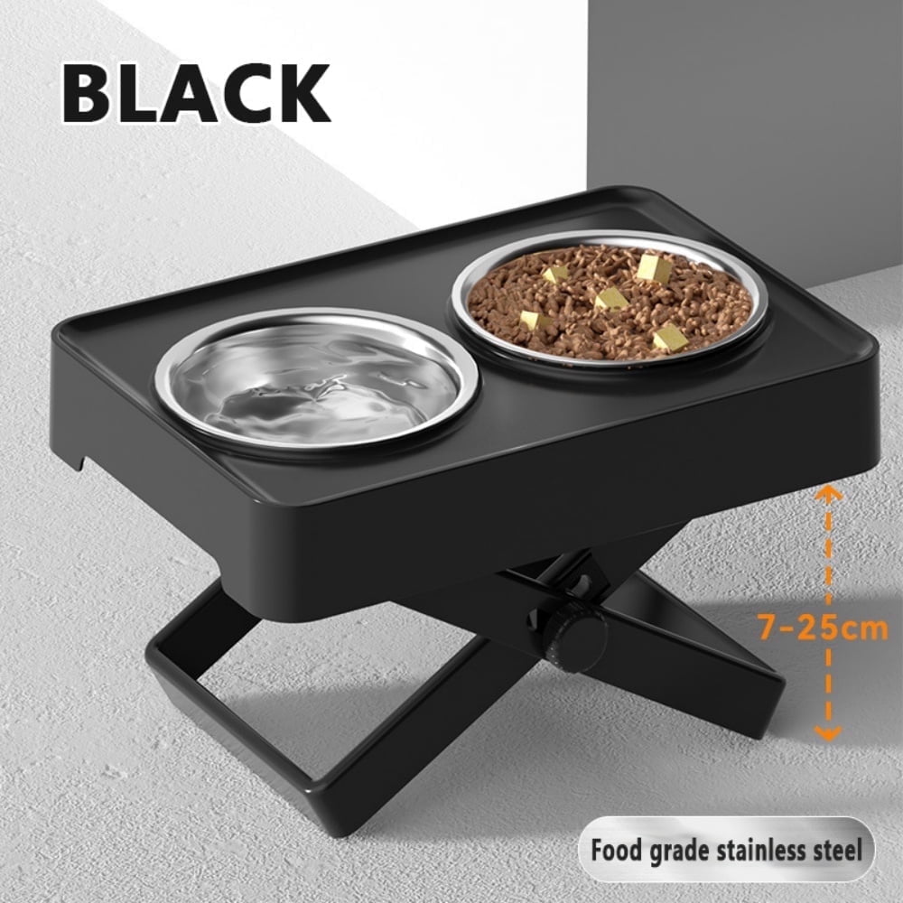 Adjustable Elevated Dog Feeding Station, Height - Adjustable (7 - 25cm) with Food Grade Stainless Steel Bowls, Tip - Resistant & Spill - Proof, Black/Gray Style, 1 Set
