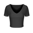 thumbnail image 6 of Mittory Women's Trendy Sexy V Neck Short Sleeve Double Lined Slimming T Shirts Crop Tops Tees, 6 of 7
