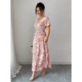 thumbnail image 5 of Womens Orange Floral Print V-Neck Short Sleeve Wrap Style Maxi Dress, 5 of 6